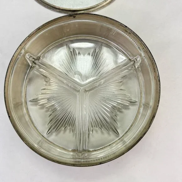 Vintage PNCW Silverplate Covered Divided Glass Relish Tray - Picture 4 of 14